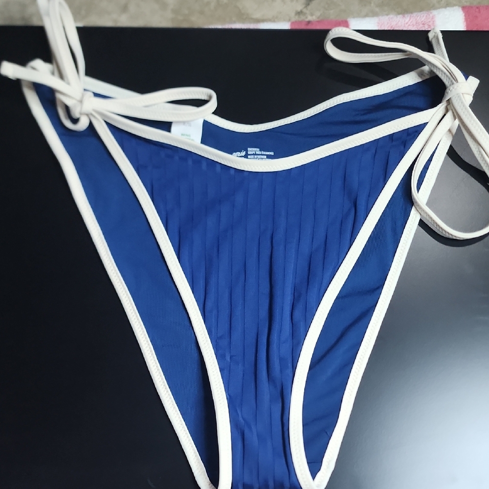 Blue Bikini Bottom with Cream Trim